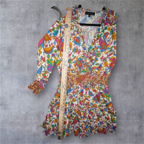 House of Harlow 1960 Nicole Richie Boho Paisley Mini Dress Medium Colorful Puff - Picture 10 of 16